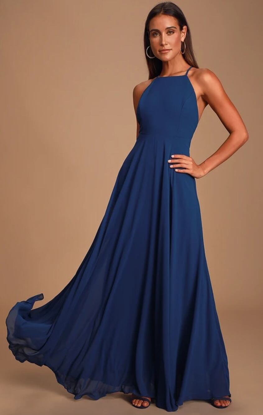 Lulus Navy Blue Halter Neck Floor Length Maxi Dress
